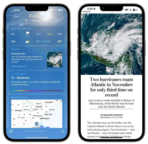 巫山苹果14维修分享iPhone 14手机如何看天气时顺带看新闻 